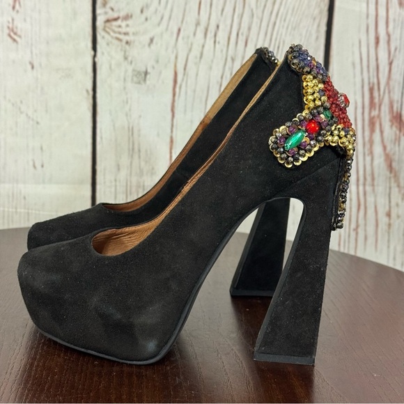 JEFFREY CAMPBELL EVA CROSS black suede platform pumps with sequins & Beads 6.5 - Picture 5 of 17